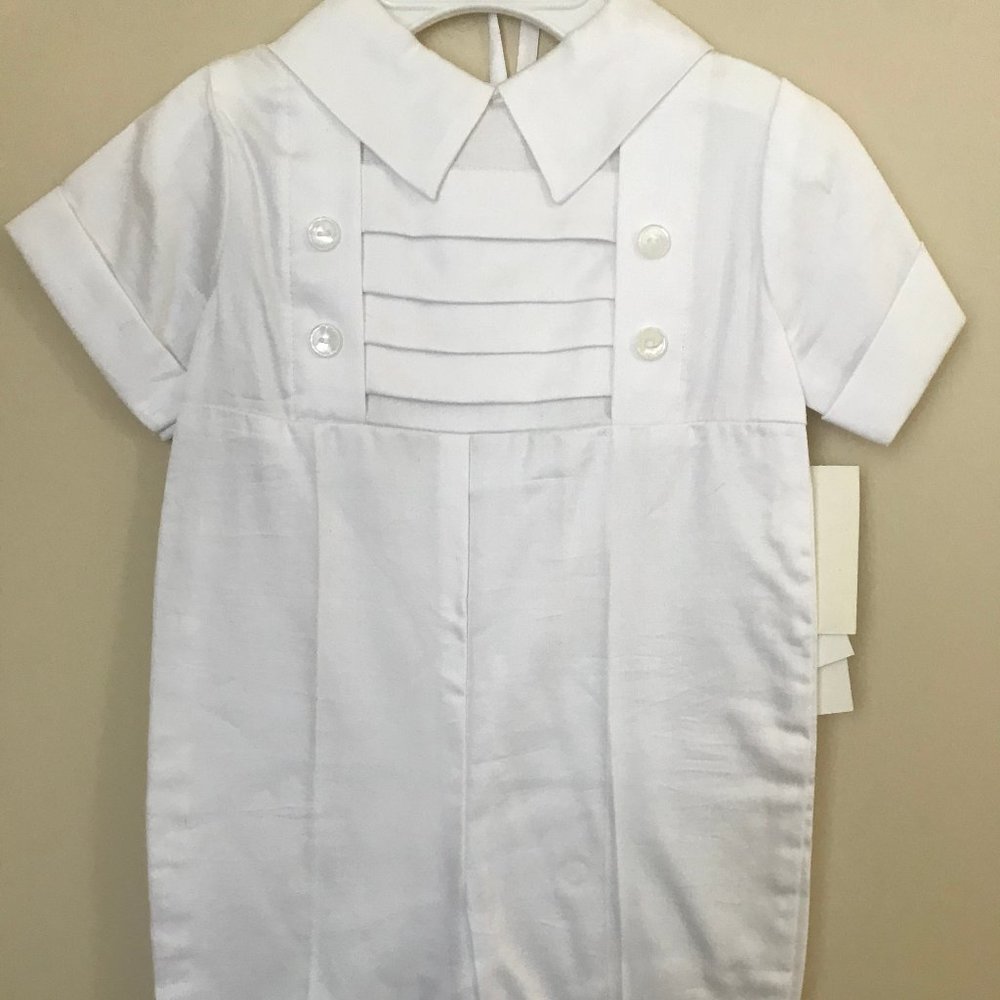 Little Things Mean a Lot Christening Baptism Coverall Pleated Front & Bonnet NEW